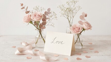 Delicate floral arrangement with love note