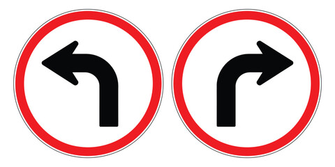 A no left and no right turn red circle road signs without slash vector, clear traffic symbols for road safety, driving instructions, navigation, and highway signage illustration. © Mizu Ahmed 1