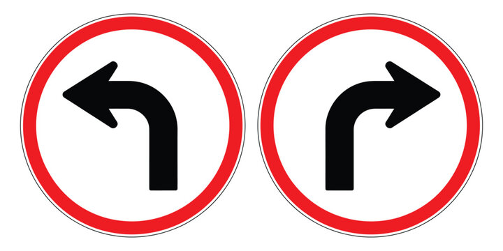 A no left and no right turn red circle road signs without slash vector, clear traffic symbols for road safety, driving instructions, navigation, and highway signage illustration.