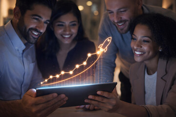 Group of friends enjoying drinks together at a bar or restaurant at night