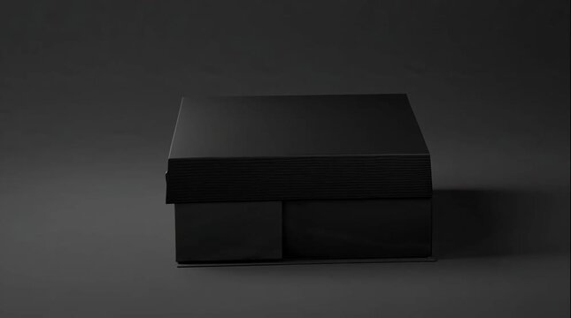 Unboxing a Sleek black box and lid on dark backdrop
