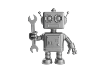 Retro Robot with Wrench on Transparent Background
