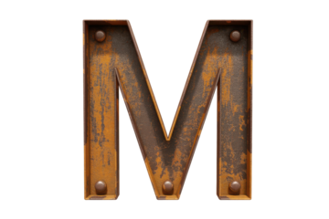 Rusty Metal Letter M on Transparent Background