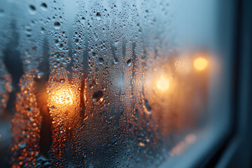 Obraz premium Condensation forms on window glass during cold winter morning in a cozy indoor setting