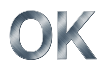 Silver OK Text on Isolated Background