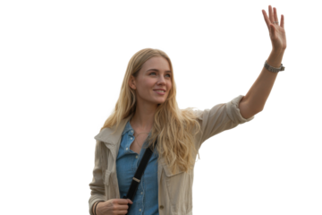 Smiling Woman Waving Hand, Isolated