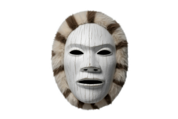 Tribal Mask with Fur Isolated on Black