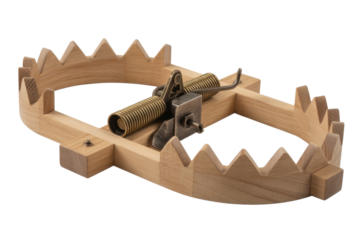 Wooden Trap with Steel Spring on Black