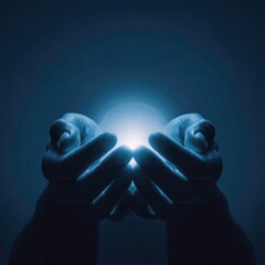 Hands Protecting a Glowing Sphere Symbolizing Hope and Energy
