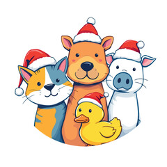 Vsai friendly christmas animals wearing santa hats together