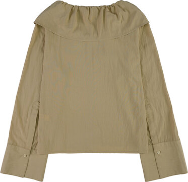 Casual olive green blouse with ruched collar isolated on transparent background