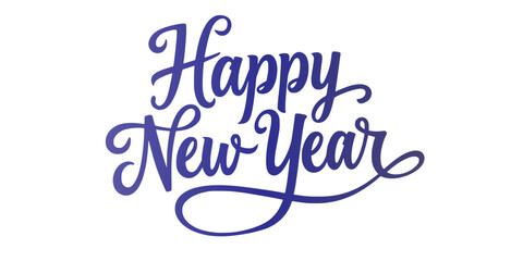 Elegant Happy New Year greeting in sophisticated blue cursive script