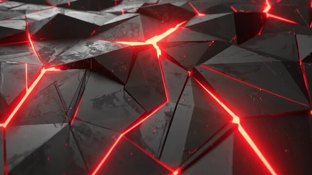 Abstract geometric shapes with red glowing lines and dark background.