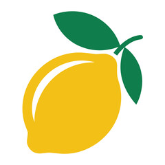 Bright yellow lemon vector illustration with green leaves attached