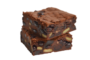 two delicious brownies stacked on top of each other  . Isolated on transparent background, png