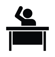 Fototapeta premium Vector icon of student raising hand behind desk