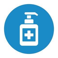 Fototapeta premium Vector icon of a hand sanitizer bottle with pump on blue background