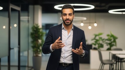 Fototapeta premium Confident Male Business Leader Giving Presentation In Modern Office