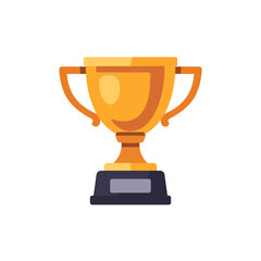 Golden trophy cup on black base, icon, isolated flat style vector illustration