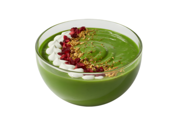 Delicious and healthy green smoothie bowl, perfect for a refreshing treat.  . Isolated on transparent background, png