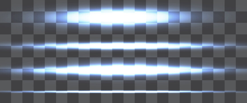 Glowing blue neon tube lamp set. Led light line beam collection. Bright luminous fluorescent bar stick lines. Shining cold color strip element pack to divide, separate, decorate. Vector illustration