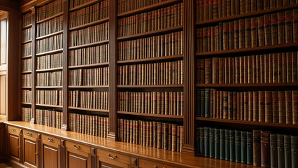 Extensive Library Wall with Rows of Bound Books.