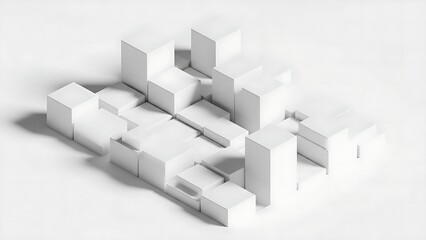Simple white 3D cube blocks on a white surface with soft shadows, minimalist geometric background and clean composition
