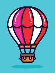 Obraz premium Colorful cartoon hot air balloon illustration with red pink and white stripes.