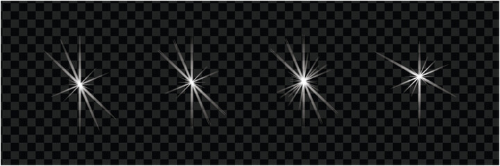 Glow white light effect set, shining with a luminous glow and optical reflections, vector Illustration on transparent background  © Mdbajlar