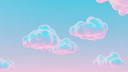 Whimsical Pastel Pink and Blue 3D Clouds Floating in a Soft Dreamy Sky Background