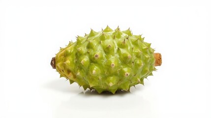 Fresh soursop fruit also known as graviola with spiky green skin on white background