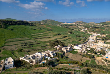 Cittadella, Gozo, Malta &mdash; panoramic view over terraced fields toward the north coast