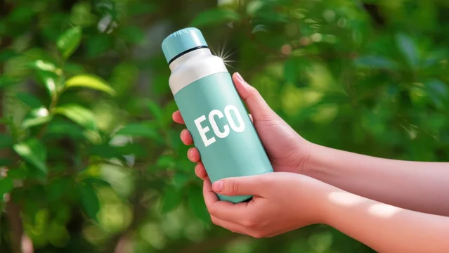 Eco Friendly Bottle With ECO Text in Sunlit Nature