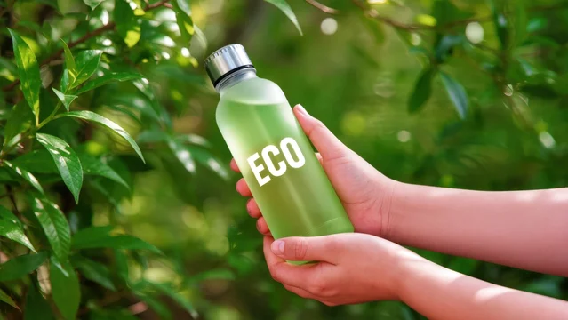 Hands Holding ECO Reusable Bottle in Soft Sunlight