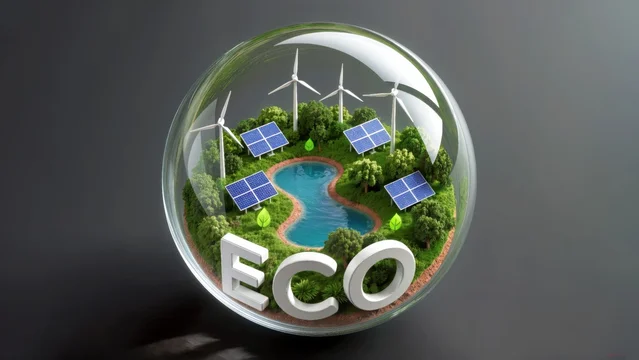 Glass Sphere With ECO Letters and Green Nature Inside