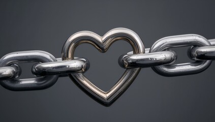Obraz premium Interlocked, Shiny Loops. A Metal Chain with a Heart, Featuring Silver Tones.