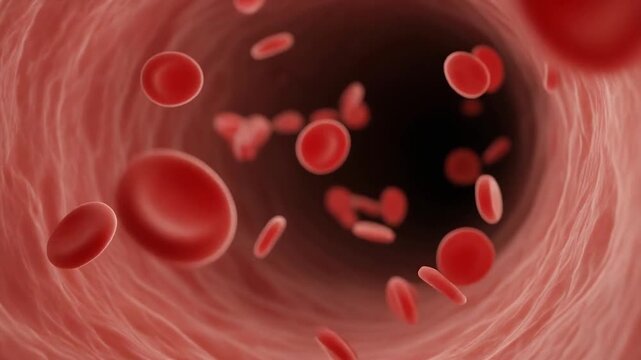 Red Blood Cells Flowing Through Artery Medical Science Concept.