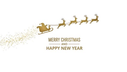 Santa's sleigh and reindeer wishing merry christmas and happy new year