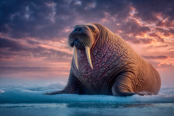 Large male walrus on ice