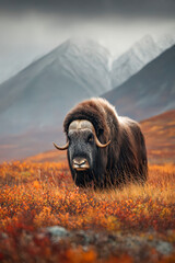 Musk ox in Arctic in summer,art