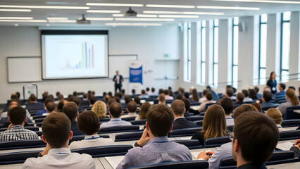 Obraz premium Blurred background of the business conference a group of people on the stage presentation of the project public talk High quality banner with copy space : Generative AI. High quality 