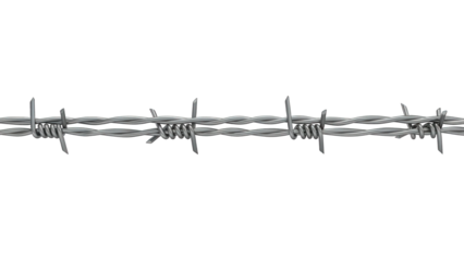 A close-up view of a section of barbed wire on transparent background