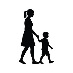 Mother walking silhouette parent child bonding icon