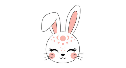 Obraz premium A cute white bunny head illustration with pink cheeks, ears, and celestial forehead markings, perfect for children's designs or spring themes.
