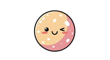 Adorable cartoon character resembling a round dessert, featuring a winking face and polka-dot texture.