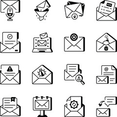 Set of Correspondence Line Style Icons 