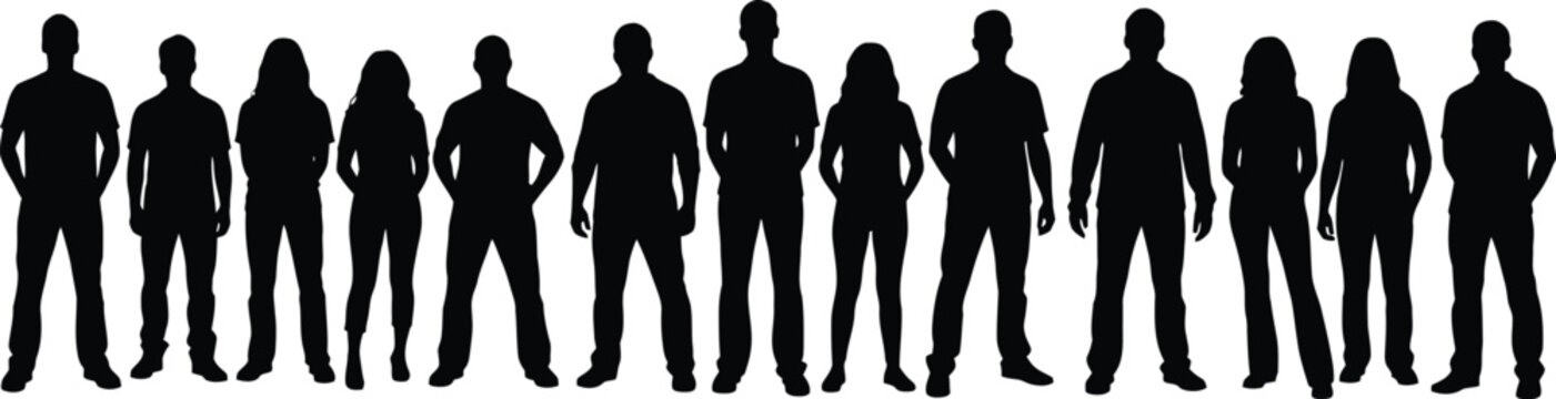 A row of human silhouettes standing in a line