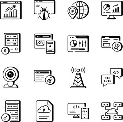 Pack of Website and Server Line Style Icons 
