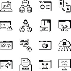 Set of Website and Domain Line Style Icons 