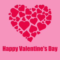 Romantic Valentine&rsquo;s Day card with heart shape made of red hearts on soft pink background and Happy Valentine&rsquo;s Day text. Cute and festive vector illustration symbolizing love, romance, affection